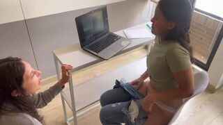 I leave the work meeting camera on while my girlfriend licks my pussy - porn video